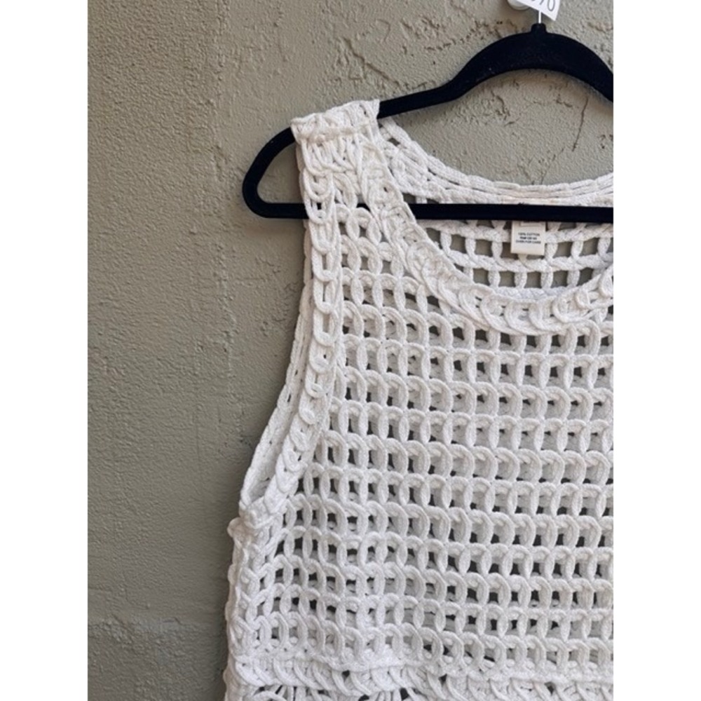 Ultra Pink Womens White Crochet Sleeveless Top LARGE Boho Lace Scalloped Cottage - Picture 4 of 9